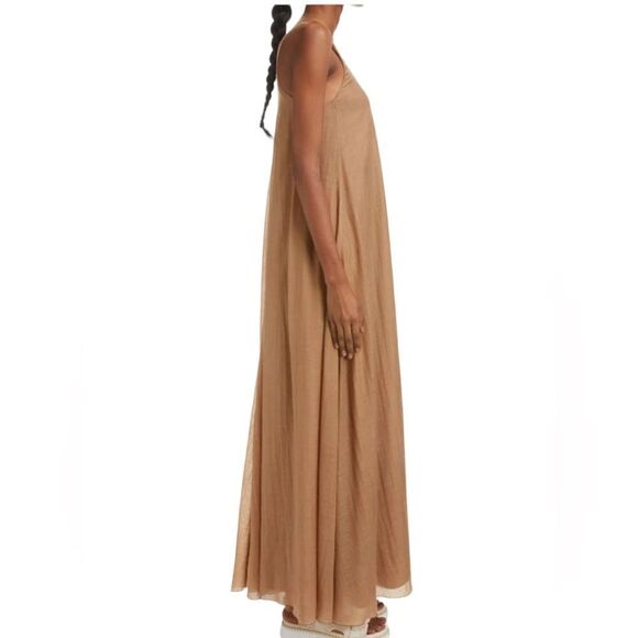 Chloé Silk-Cashmere Blend Gauze Maxi Tank Dress Women’s Mustard Brown Size 42 - Picture 3 of 11